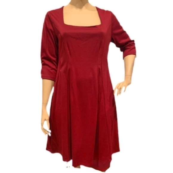 IGIGI Designers A-Line Dress Size 18/20 Red 3/4 Sleeve Pockets Square Neck NWOT - Picture 11 of 11